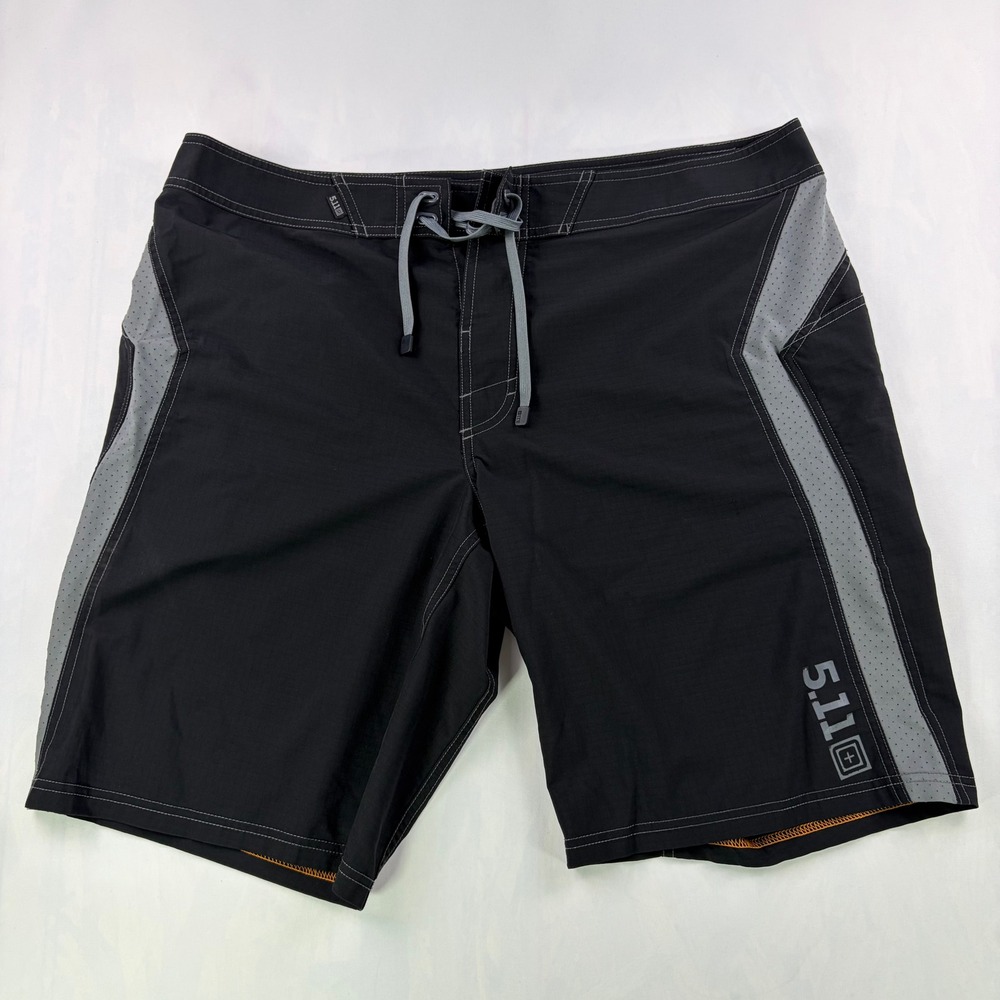 5.11 Tactical Board Shorts‎ Mens 38 Black Ripstop Stretch Swim Trunks Training